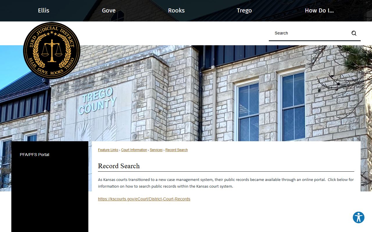 Gove County court records 23rd Judicial District record search page