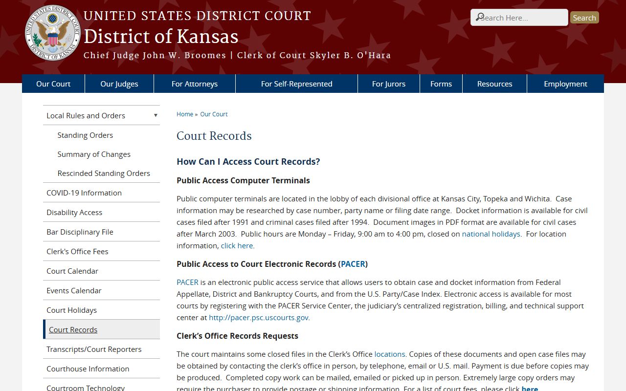 Gove County court records District of Kansas federal court records page