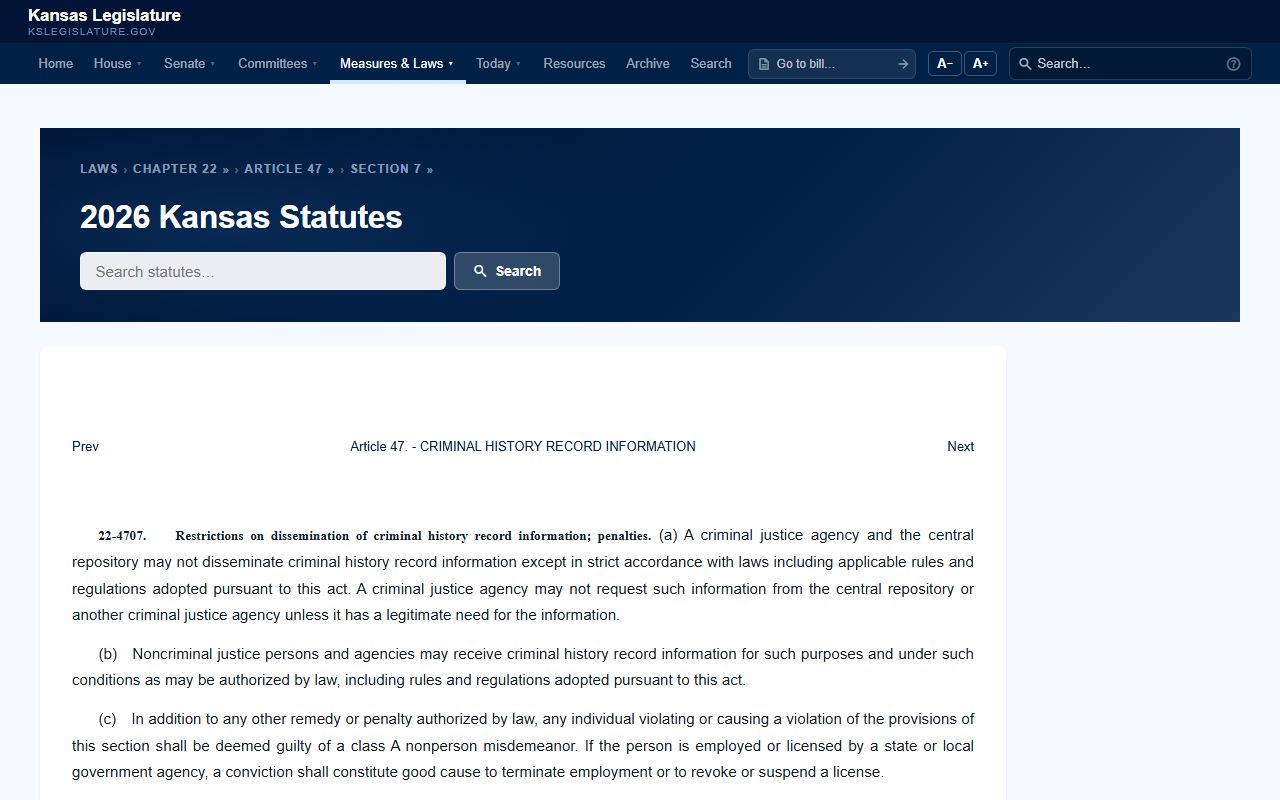 Gove County criminal court records Kansas criminal history dissemination restrictions