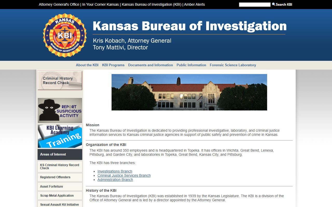 Gove County criminal court records Kansas Bureau of Investigation homepage