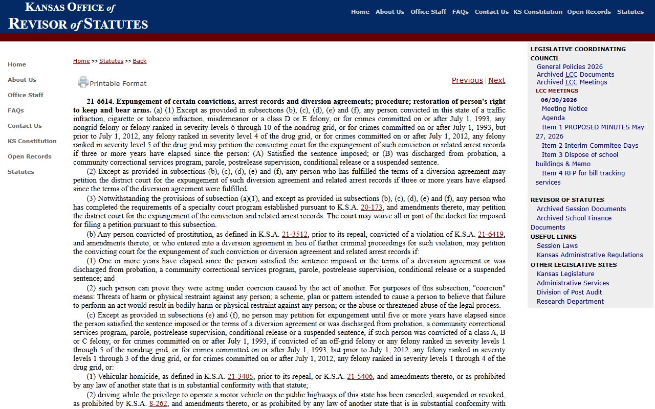 Gove County criminal court records Kansas adult expungement statute