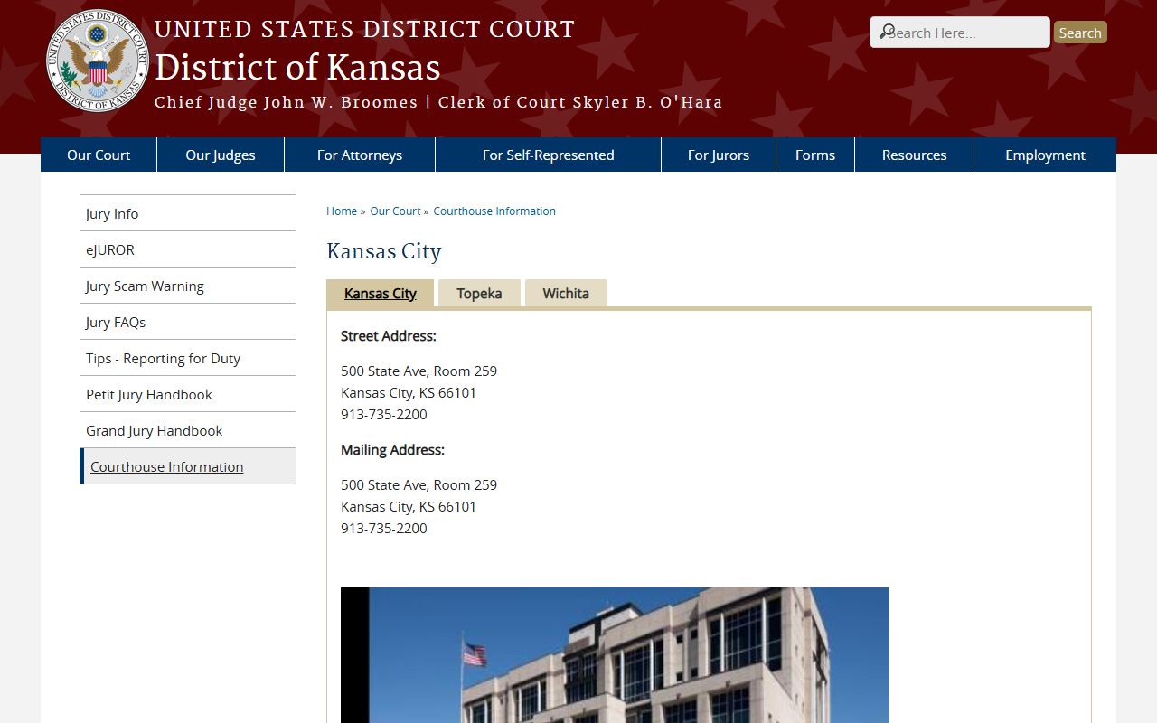 Gove County district court federal District of Kansas Kansas City courthouse