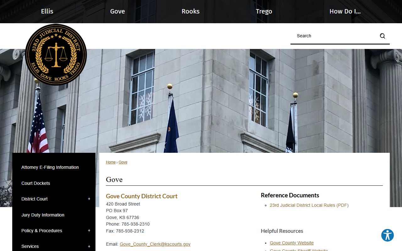 Gove County district court official 23rd Judicial District page