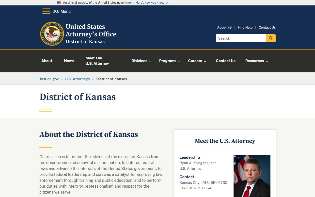 Gove County district court federal U.S. Attorney District of Kansas