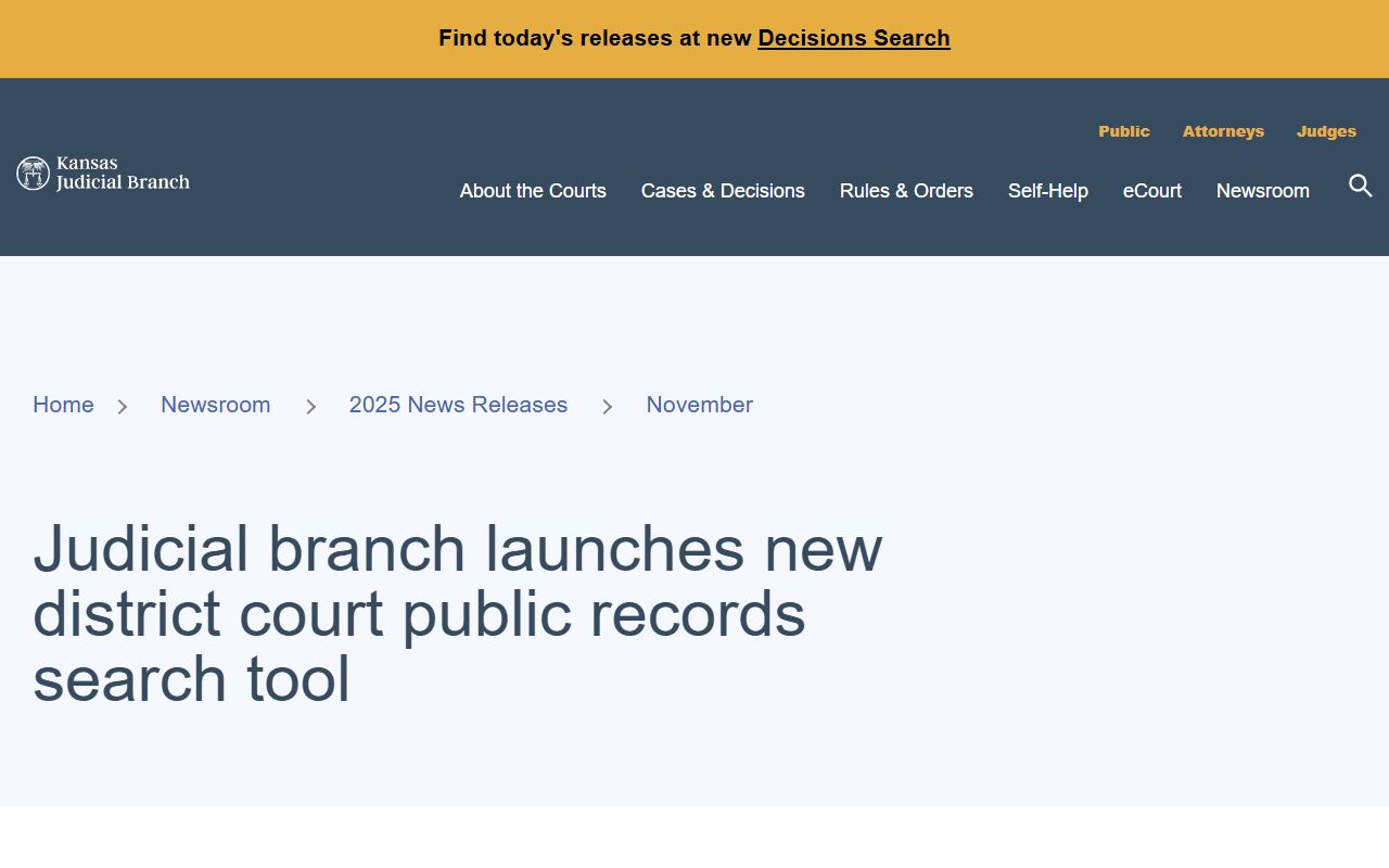 Gove County court records CaseSearch launch and sealed records notice