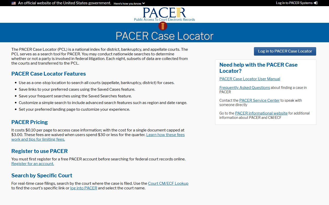 Gove County court records PACER Case Locator for federal cases
