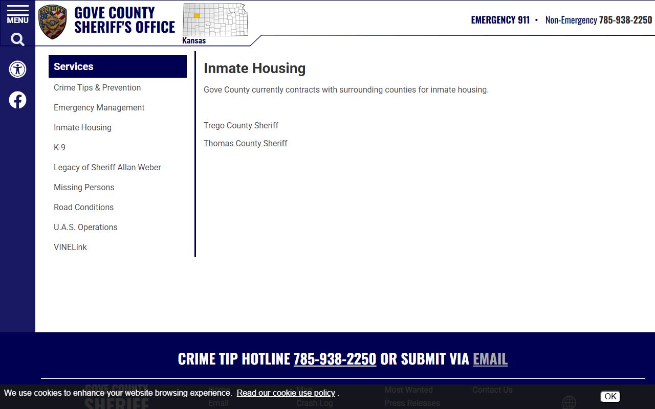 Gove County inmate search contract inmate housing page