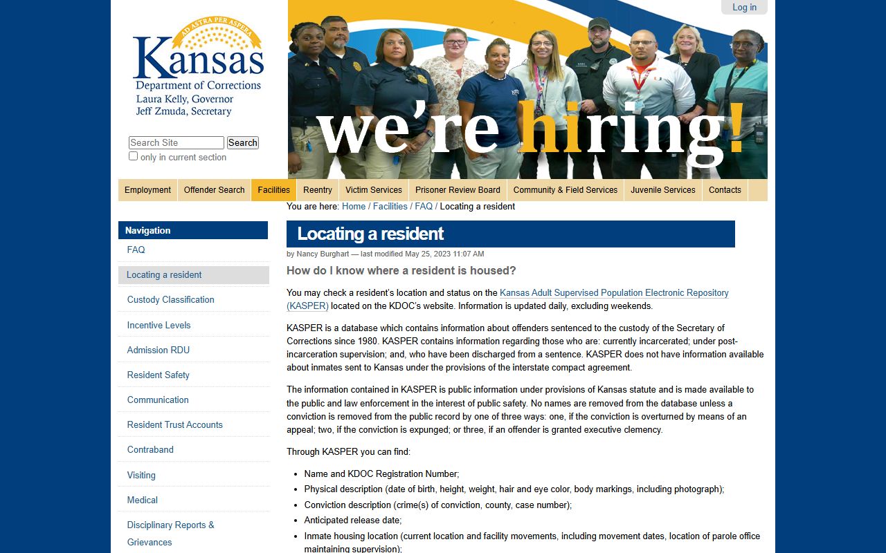 Gove County inmate search KDOC locating FAQ