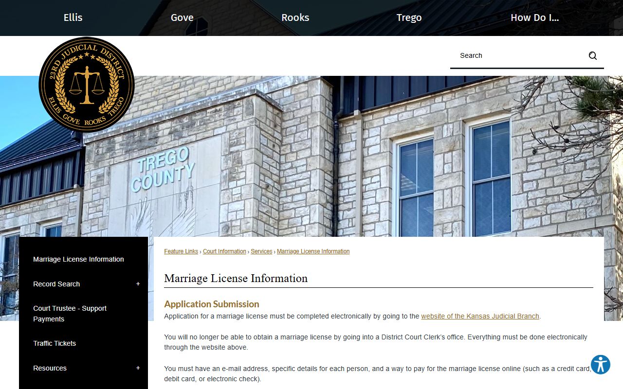 Gove County marriage records 23rd Judicial District marriage license information