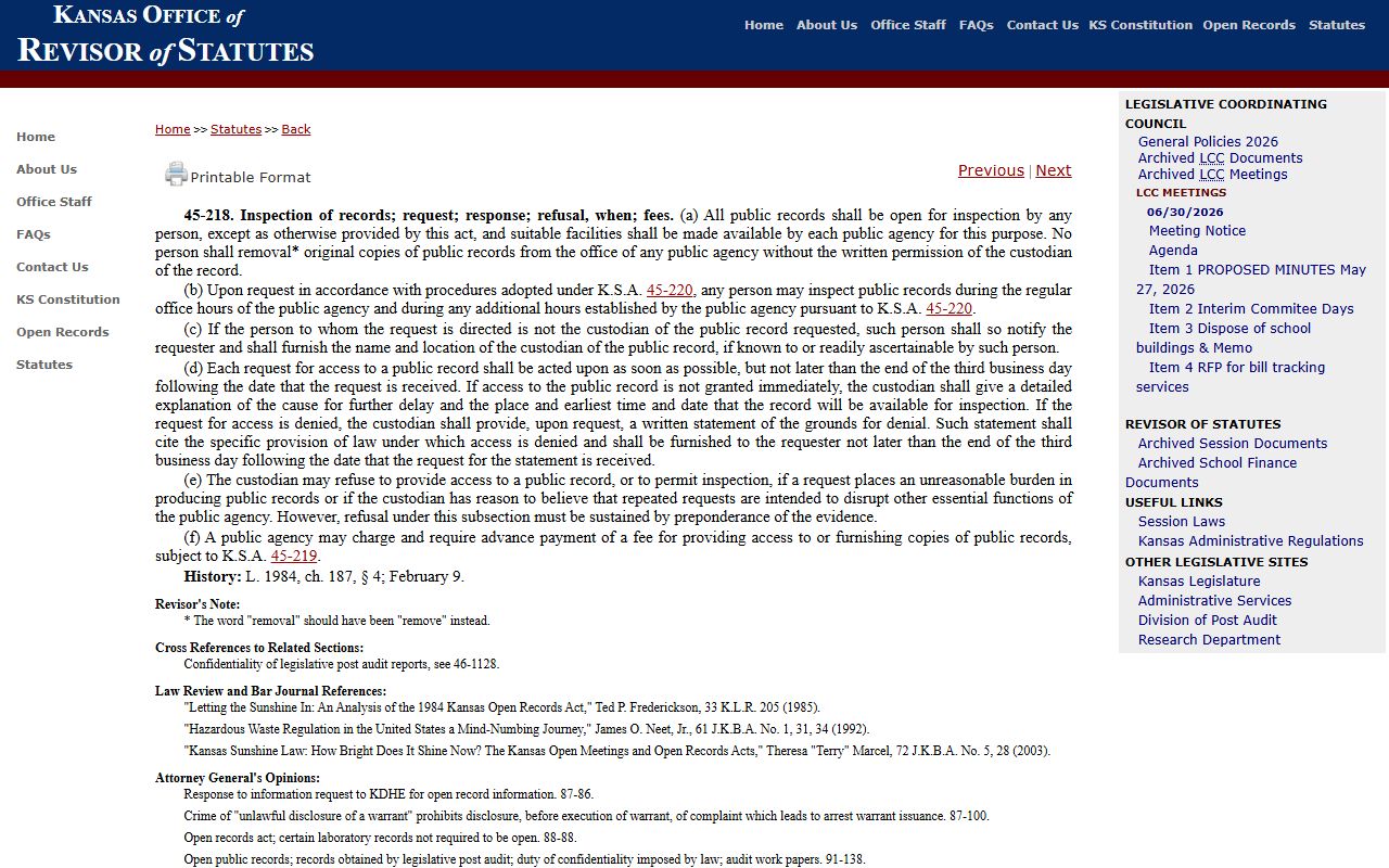 Gove County probate records Kansas public record inspection request