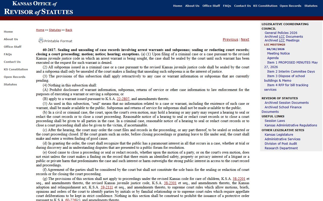 Gove County warrant search Kansas sealing statute